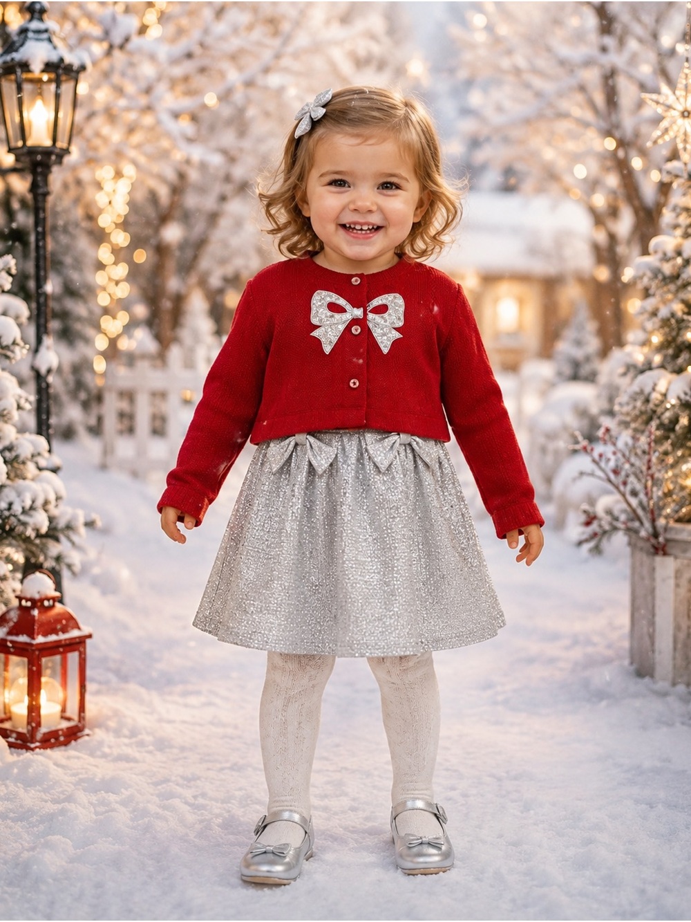 Bonnie Jean Girls 3T NWT Silver Dress Red Cardigan 2-Piece Holiday Outfit